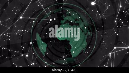 Bild der digitalen Datenverarbeitung auf Bildschirmen auf der ganzen Welt Stockfoto