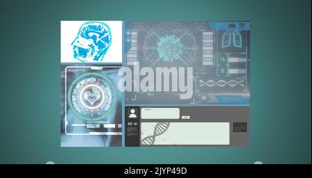 Bild des Scannens des Scope und der Verarbeitung medizinischer Daten über einen digitalen Bildschirm Stockfoto