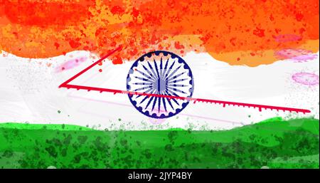 Zusammensetzung von covid 19 Zellen und Statistiken über indische Flagge Stockfoto