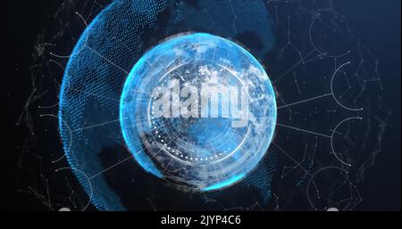 Bild der digitalen Datenverarbeitung mit Verbindungen über den Globus Stockfoto