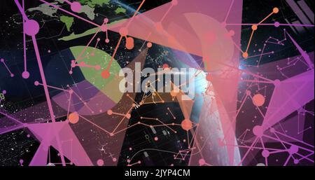 Bild der digitalen Datenverarbeitung und Verbindungen über den Globus Stockfoto