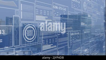 Bild der digitalen Datenverarbeitung über dem Stadtbild Stockfoto