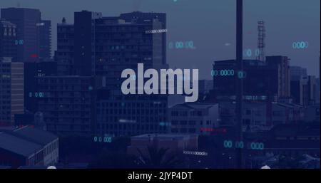 Bild der digitalen Datenverarbeitung über dem Stadtbild Stockfoto