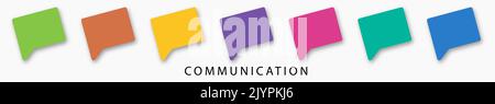 Mehrfarbige Sprechblasensymbole. Flag-Symbol. Der Begriff der Kommunikation, der Dialog der Menschen. Illustration auf weißem, isoliertem Hintergrund mit Text Stockfoto
