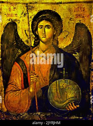 St. Michael, aus einer von der kaiserlichen Familie begünstigten konstaninopolitanischen Werkstatt, 14.. Jahrhundert, byzantinisches und christliches Museum in Athen, byzantinisches und christliches Museum in Athen, Stockfoto