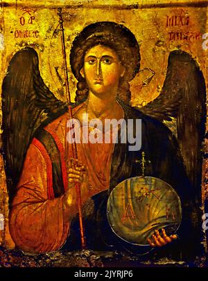St. Michael, aus einer von der kaiserlichen Familie begünstigten konstaninopolitanischen Werkstatt, 14.. Jahrhundert, byzantinisches und christliches Museum in Athen, byzantinisches und christliches Museum in Athen, Stockfoto