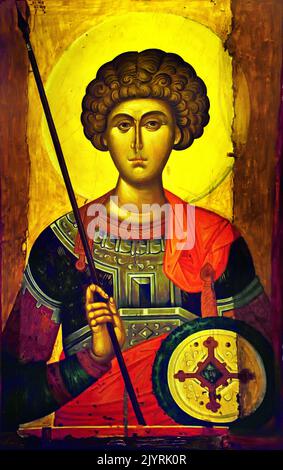 St. George, Constantinopolitanische Werkstatt, 14. Jahrhundert., byzantinisches und christliches Museum in Athen, Stockfoto