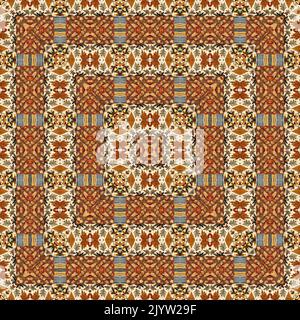Der Herbst hinterlässt ein nahtloses Waldmuster. Brauner kaleidoskopischer Retro-Textildruck. Hintergrund der verzierten Vintage-Waldtapete. Botanischer Druck im Garten Stockfoto