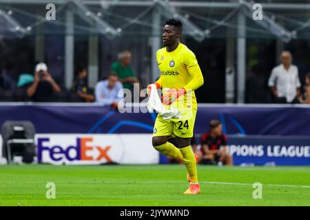 Mailand, Italien. 07. September 2022. Andre Onana vom FC Internazionale während der UEFA Champions League 2022/23 Gruppenphase - Gruppe C Fußballspiel zwischen dem FC Internazionale und dem FC Bayern München im Giuseppe Meazza Stadium, Mailand. Endergebnis Internazionale 0 - 2 Bayern München Credit: SOPA Images Limited/Alamy Live News Stockfoto