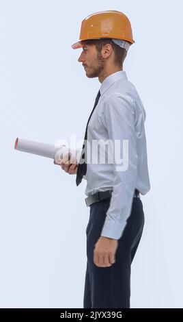 Im vollen Wachstum. Architekt bei den Zeichnungen des neuen Projekts. Stockfoto