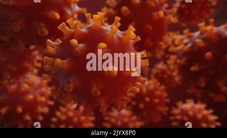 Red Virus Hintergrund. Illustration der Coronavirus-Infektion. Stockfoto