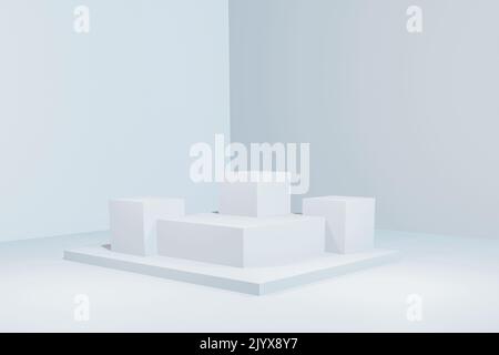 3D Hintergrund Stand Display Vorlage Podium .Showroom für kosmetische Produkte 3D Rendering . Stockfoto