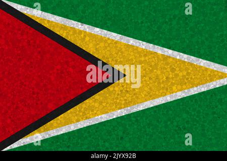 Flagge von Guyana auf Styropor-Textur. Nationale Flagge auf der Oberfläche von Kunststoff-Schaum gemalt Stockfoto