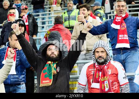 Braga-Fans beim Fußballspiel der UEFA Europa League Gruppe D zwischen Malmo FF und Braga im Eleda Stadion in Malmö, Schweden, am 8. September 2022. Stockfoto