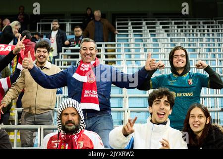 Braga-Fans beim Fußballspiel der UEFA Europa League Gruppe D zwischen Malmo FF und Braga im Eleda Stadion in Malmö, Schweden, am 8. September 2022. Foto: Anders Bjuro / TT / kod 11830 Stockfoto