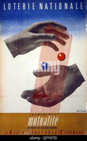 Französisches Plakat zur 'Nationalen Lotterie' 1945. Hervorhebung einer Kampagne zur Finanzierung des öffentlichen Wohlstands Stockfoto