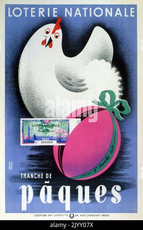 Französisches 'National Lottery'-Poster 1942. Hervorhebung einer Kampagne zur Finanzierung manueller Arbeitstrainings nach der Zerstörung des Zweiten Weltkriegs und der Besetzung Frankreichs. Stockfoto