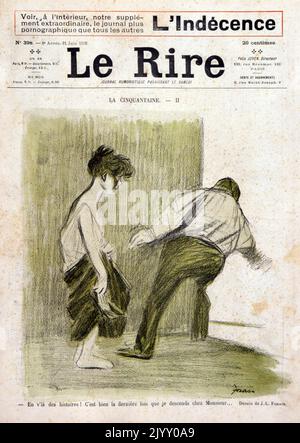 Karikatur Illustration, die ein furtives Paar in einer Straße zeigt, von Forain. „Le Rire“-Magazin 1902 Stockfoto