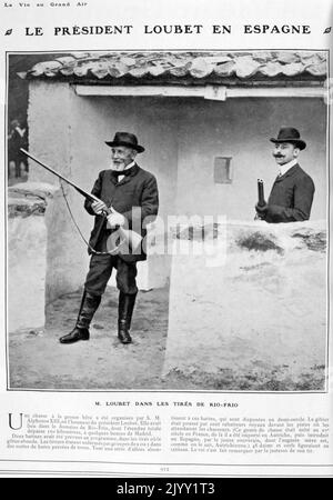 König Alphonso XIII. Von Spanien (rechts) schießt mit dem französischen Präsidenten Loubet während eines Staatsbesuchs des französischen Staatschefs in Spanien im Jahr 1905. Emile Francois Loubet (1838 - 1929), 45. Premierminister von Frankreich und später Präsident von Frankreich. Stockfoto