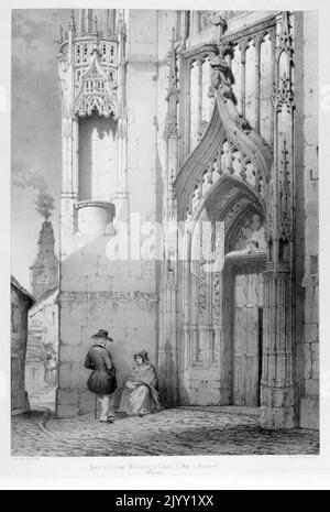 Zeichnung der Basilika St. Johannes der Täufer in Chaumont in Frankreich. Gothic-Style. Die Kirche wurde Anfang des 13.. Jahrhunderts von Papst Sixtus IV. Erbaut Stockfoto