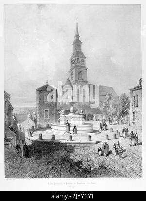 Kirche Bourbonne-les-Bains, im Département Haute-Marne im Nordosten Frankreichs. Zeichnung von Isidore Justin Severin Taylor, Baron Taylor 1789-1879, Künstler und Philanthropin. Stockfoto