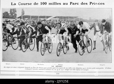 Radfahrer beim Parc des Princes 100 Kilometer Rennen, Paris, 1905 Stockfoto