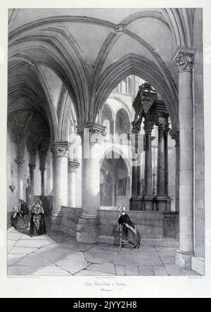 Zeichnung der Kathedrale von Chalons, von Isidore Justin Severin Taylor, Baron Taylor 1789-1879, Künstler und Philanthropin. Von 'Voyages Pittoresques' 1857. Kathedrale Saint-Etienne de Chalons) ist eine römisch-katholische Kirche in Chalons-en-Champagne, Frankreich, früher bekannt als Chalons-sur-Marne. Die Kathedrale ist Sitz des Bischofs von Chalons und wurde am 1147. Oktober 26 von Papst Eugen III. Geweiht Stockfoto