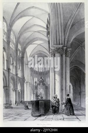 Zeichnung der Kathedrale von Chalons, von Isidore Justin Severin Taylor, Baron Taylor 1789-1879, Künstler und Philanthropin. Von 'Voyages Pittoresques' 1857. Kathedrale Saint-Etienne de Chalons) ist eine römisch-katholische Kirche in Chalons-en-Champagne, Frankreich, früher bekannt als Chalons-sur-Marne. Die Kathedrale ist Sitz des Bischofs von Chalons und wurde am 1147. Oktober 26 von Papst Eugen III. Geweiht Stockfoto