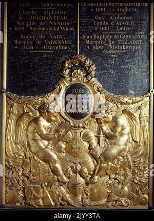 Tableau in der Galerie des Batailles (Galerie der Schlachten), im Schloss von Versailles, Frankreich, ist eine 120 Meter lange und 13 Meter breite Galerie, die sich im ersten Stock des Schlosses von Versailles befindet und sich mit den großen und kleinen 'Apartments de la reine' verbindet. Es ist ein Epigon der Grande Galerie des Louvre und sollte die französische Militärgeschichte verherrlichen Stockfoto