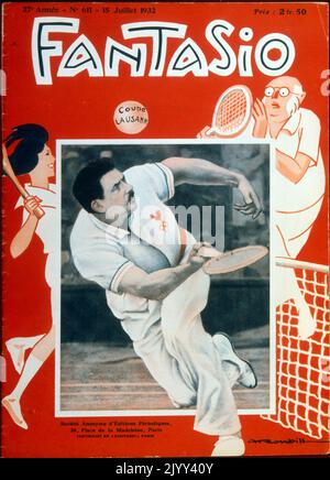 Französisches Zeitschriftencover mit Pierre Emile Gillou, (1880 - 1953) französischer Tennisspieler. Er war Kapitän der Davis Cup France Mannschaft während der 'vier Musketiere' Periode. Er war Kapitän der französischen Mannschaft, die den Davis Cup von 1927 bis 1932 gewann. 1930 wurde er zum Präsidenten des französischen Tennisverbands (FFT) gewählt. Stockfoto