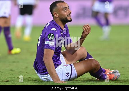 Stadion Artemio Franchi, Florenz, Italien, 08. September 2022, Arthur Cabral (ACF Fiorentina) reagiert während des Fußballspiels ACF Fiorentina gegen FK RFS - UEFA Conference League Stockfoto