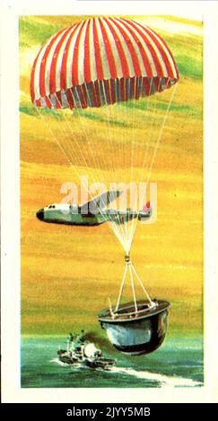 Aus einer Serie von Karten für Brooke Bond Tea; 1973; „The Race into Space“, illustriert von David Lawson; illustrierte Farbaufnahme von Discoverer 1 (Eine Serie von 50 Karten, Nr. L 3, S. Stockfoto