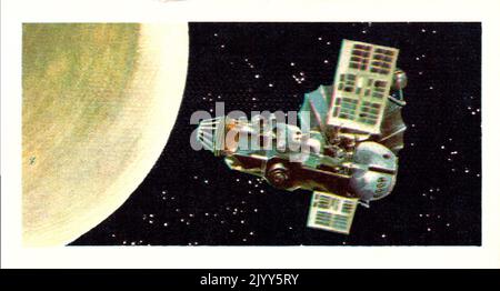 Aus einer Serie von Karten für Brooke Bond Tea; 1973; „The Race into Space“, illustriert von David Lawson; illustriertes Farbbild von Venera, dem russischen Raumschiff (Eine Serie von 50 Karten, keine L 25, S. Stockfoto