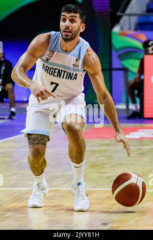 Recife, Brasilien. 08. September 2022. PE - Recife - 09/08/2022 - AMERICAP 2022, ARGENTINA X VENEZUELA - der argentinische Spieler Facundo Campazzo streitet während eines Spiels in Geraldao um Americup 2022 gegen einen venezolanischen Spieler. Foto: Rafael Vieira/AGIF/Sipa USA Quelle: SIPA USA/Alamy Live News Stockfoto