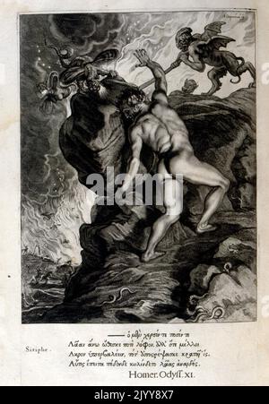 Schwarz-weißer Stich von Odysseus in einer Ausgabe von Homers Odyssee. Stockfoto