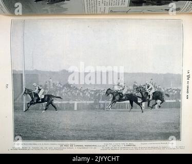 Foto im Inneren des Lifestyle-Magazins La Vie au Grand Air; das städtische Rennen, das in Longchamp stattfand. Stockfoto