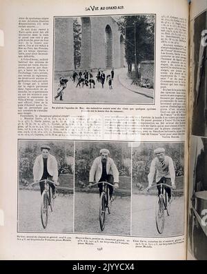 Aus dem Magazin La Vie au Grand Air (Leben im Freien); Schwarz-Weiß-Foto vom Radrennen. Stockfoto