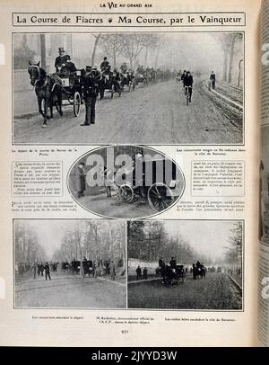 Aus dem Magazin La Vie au Grand Air (Life in the Outdoors); Schwarz-Weiß-Fotografien vom Verlauf der Feuerland Stockfoto