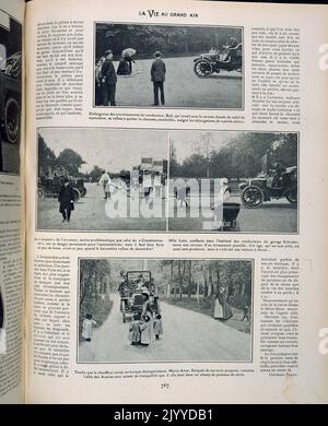 Aus der Zeitschrift La Vie au Grand Air (Leben im Freien); Schwarz-Weiß-Fotografien des Autotourismus in Frankreich. Stockfoto