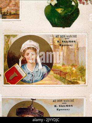 Tauschkarte aus der Kollektion „Au Bon Marche“, gedruckt von E. Salmon Epernay, mit Darstellung von Oise Beauvais, Frankreich. Stockfoto