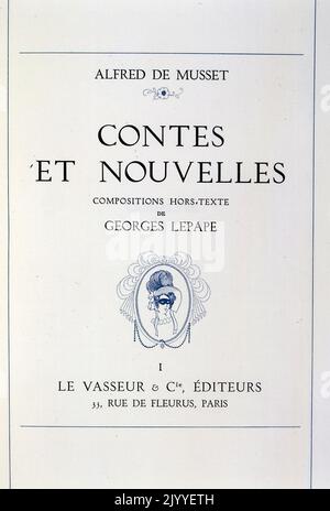 Titelbild von 'Stories and Novellas' von Alfred de Musset (1810-1857), französischer Dramatiker, Dichter und Schriftsteller. Stockfoto