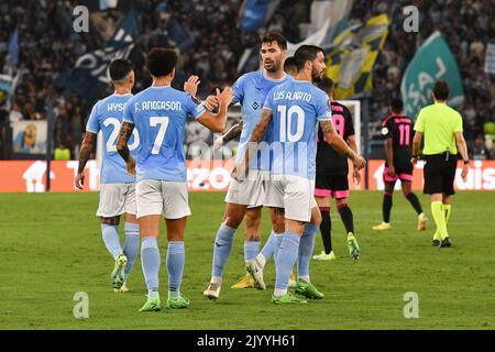 Stadio Olimpico, Rom, Italien. 8. September 2022. Fußball der UEFA Europa League, SS Lazio gegen Feyenoord; nach dem Tor für 2-0 in der 15.-minütigen Spielzeit feiert er: Action Plus Sports/Alamy Live News Stockfoto