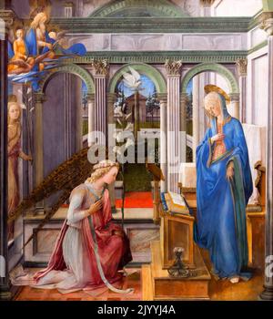 Die Verkündigung, Fra Filippo Lippi, um 1443-1445, Alte Pinakothek, München, Deutschland, Europa Stockfoto