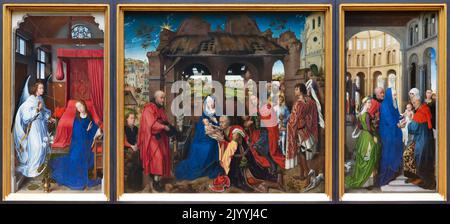 Saint Columba Altarpiece, Triptychon, Anbetung der Könige, Rogier van der Weyden, um 1455, Alte Pinakothek, München, Deutschland, Europa Stockfoto