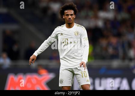 Mailand, Italien. 07. September 2022. Leroy Sane vom FC Bayern München gedeutet während des UEFA Champions League Fußballspiels zwischen dem FC Internazionale und dem FC Bayern München. Kredit: Nicolò Campo/Alamy Live Nachrichten Stockfoto