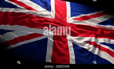 Flagge des Vereinigten Königreichs, auch Royal Jack genannt, 3D Rendering Illustration. Dramatische Beleuchtung. Stockfoto