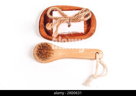 Bio natürliche Seifenstücke, handgemachte Seifen. Nachhaltiger Zero Waste Lebensstil Stockfoto