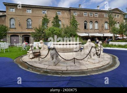 Bergamo alter Platz mit viel Grün bedeckt Inszenierung von Cassian Schmidt für Master of Landscape Naturalistic Festival. Stockfoto