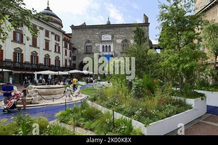 Bergamo alter Platz mit viel Grün bedeckt Inszenierung von Cassian Schmidt für Master of Landscape Naturalistic Festival. Stockfoto