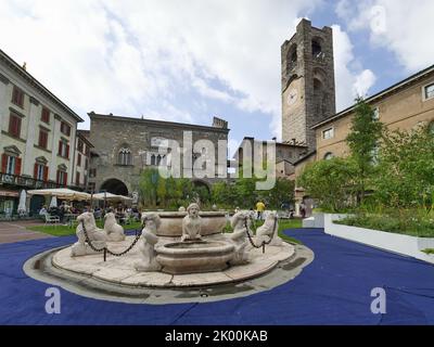 Bergamo alter Platz mit viel Grün bedeckt Inszenierung von Cassian Schmidt für Master of Landscape Naturalistic Festival. Stockfoto